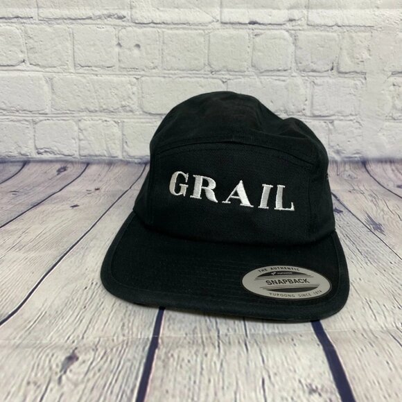 Grail Baseball Hat Army Cap Style Men Five Panel Strap Back Embroidered Black - Picture 5 of 9